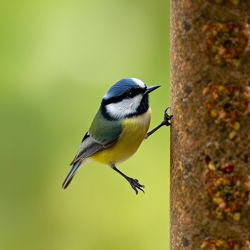 Great tit pecking at suet pellet block