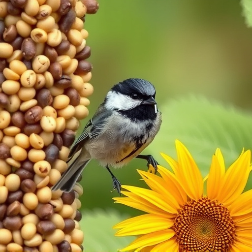 Great tit pecking at sunflower seeds