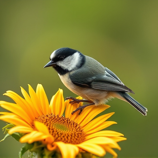 Great tit pecking at sunflower seeds