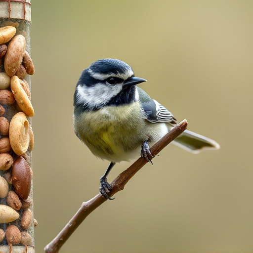 Great tit pecking at sunflower seeds