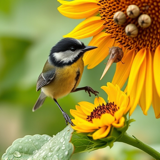 Great tit pecking at sunflower seeds
