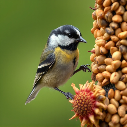 Great tit pecking at sunflower seeds