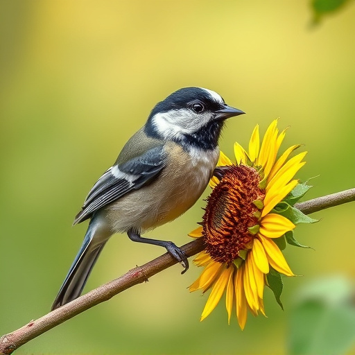 Great tit pecking at sunflower seeds