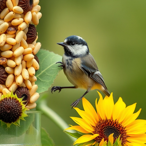 Great tit pecking at sunflower seeds