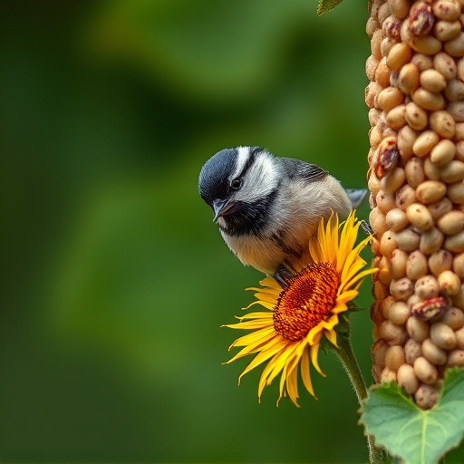 Great tit pecking at sunflower seeds