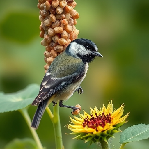 Great tit pecking at sunflower seeds