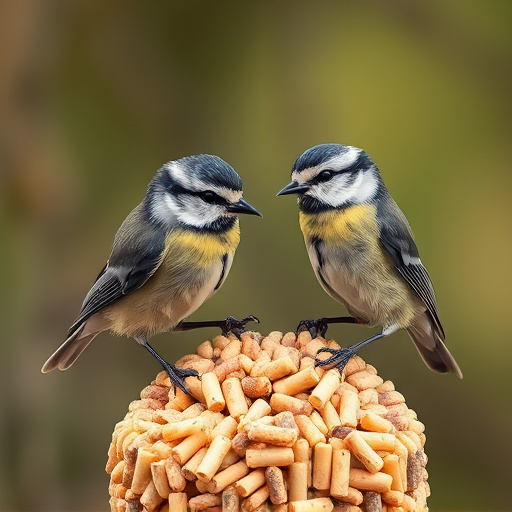 Great tits feeding on suet pellets