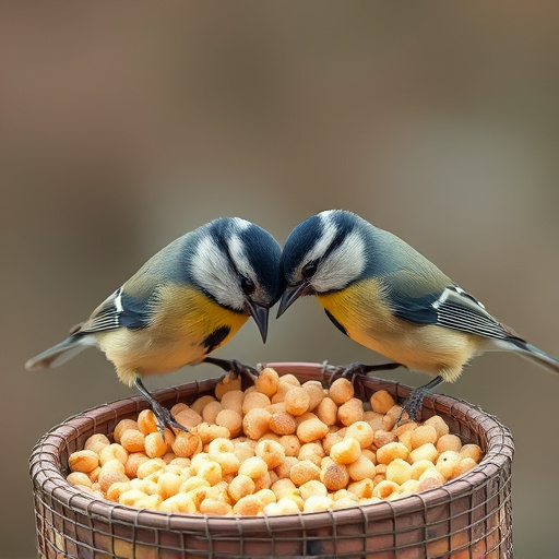 Great tits feeding on suet pellets