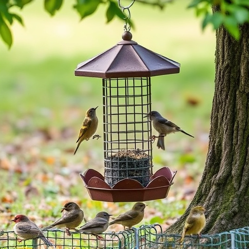 Ground feeder under tree with mixed birds