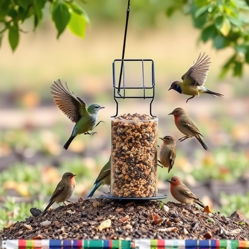 Ground feeder under tree with mixed birds