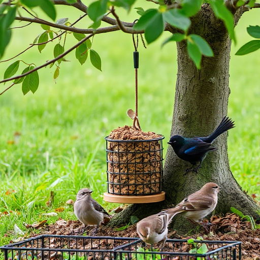 Ground feeder under tree with mixed birds