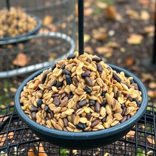 Ground feeder with mixed birdseed pile