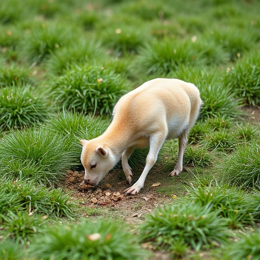 Ground-level feeder surrounded by grass