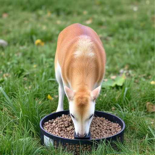 Ground-level feeder surrounded by grass