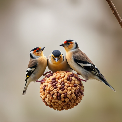 Group of finches feeding on nyjer seed