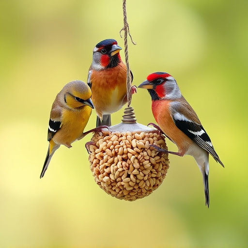 Group of finches feeding on nyjer seed