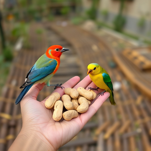 Hand holding fresh peanuts for birds