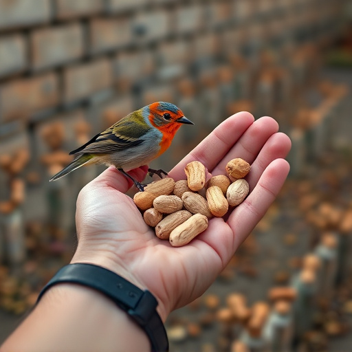 Hand holding handful of bird peanuts