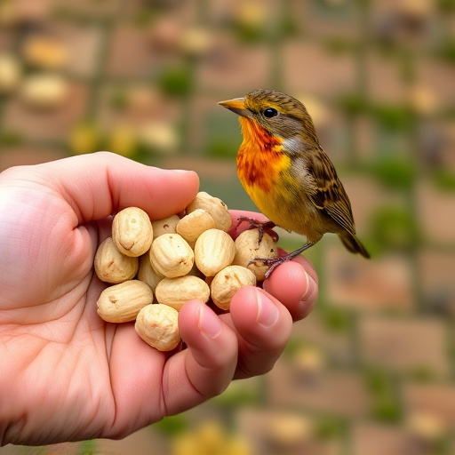 Hand holding handful of bird peanuts