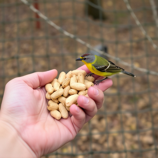 Hand holding handful of bird peanuts
