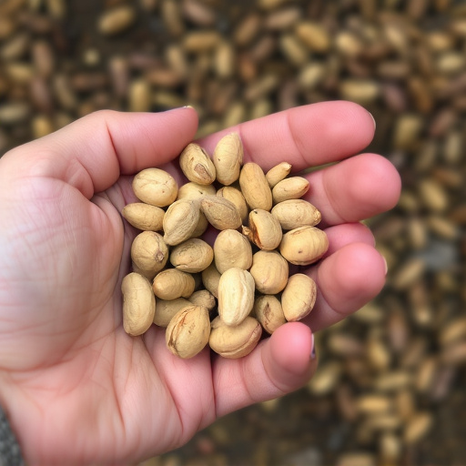Hand holding handful of bird peanuts