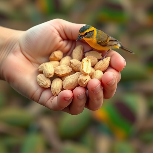 Hand holding handful of bird peanuts