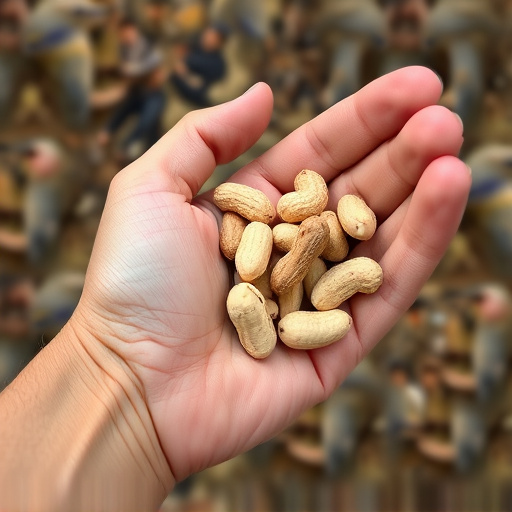 Hand holding handful of bird peanuts