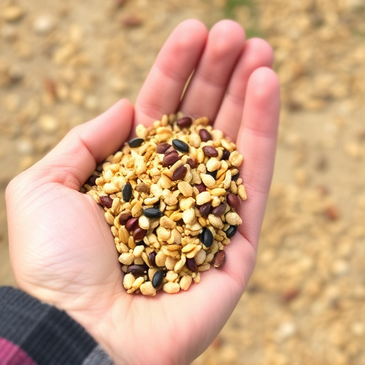 Hand holding handful of bird seed mix