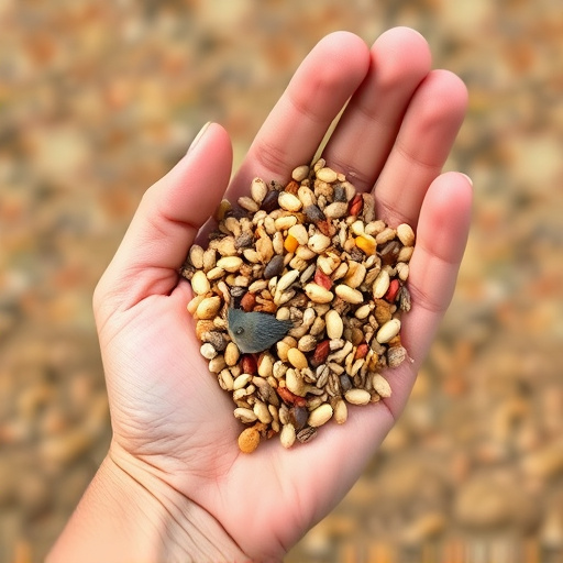 Hand holding handful of bird seed mix