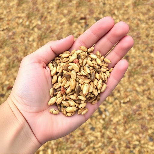 Hand holding handful of bird seed mix