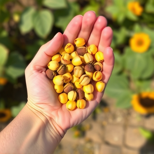 Hand holding handful of sunflower hearts