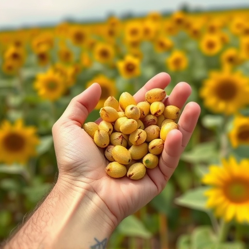 Hand holding handful of sunflower hearts