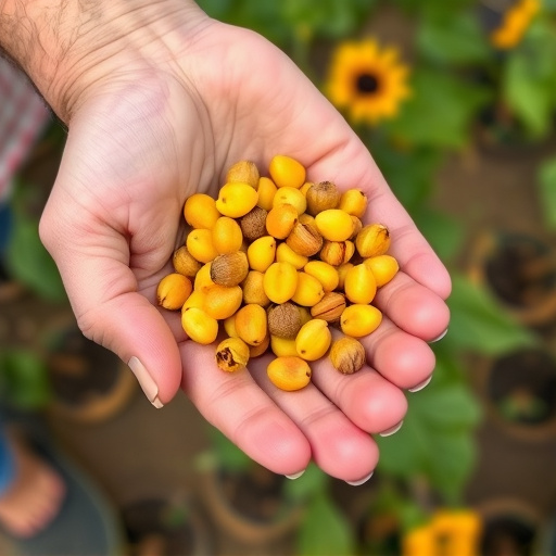 Hand holding handful of sunflower hearts