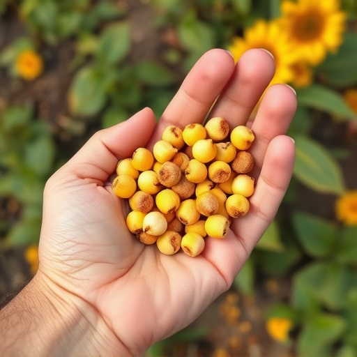 Hand holding handful of sunflower hearts