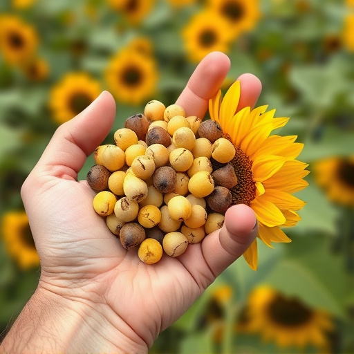 Hand holding handful of sunflower hearts