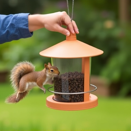Hand refilling squirrel-proof garden feeder