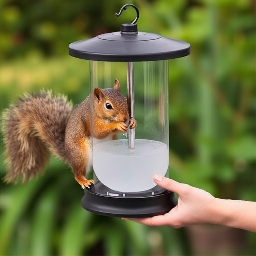 Hand refilling squirrel-proof garden feeder