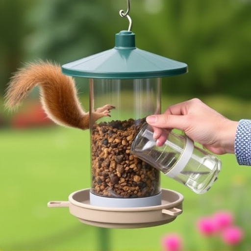 Hand refilling squirrel-proof garden feeder