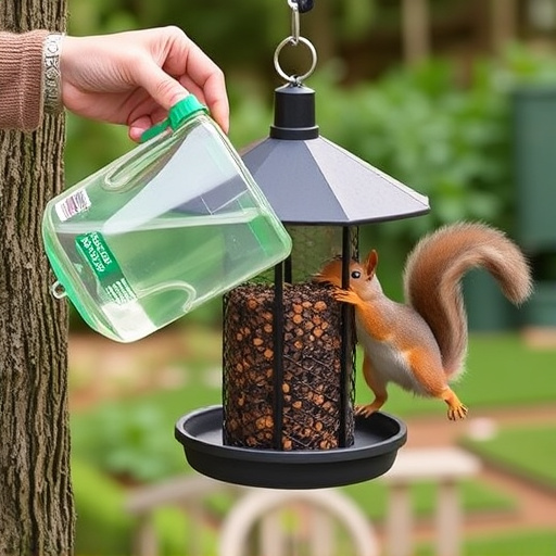 Hand refilling squirrel-proof garden feeder