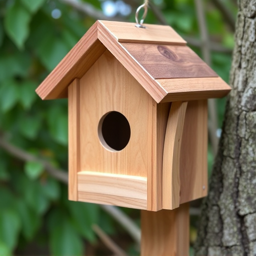 Handcrafted bird box with feeding hole