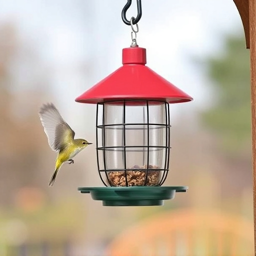 Hanging bird feeder with squirrel guard