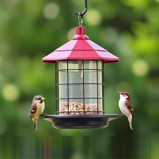 Hanging bird feeder with squirrel guard