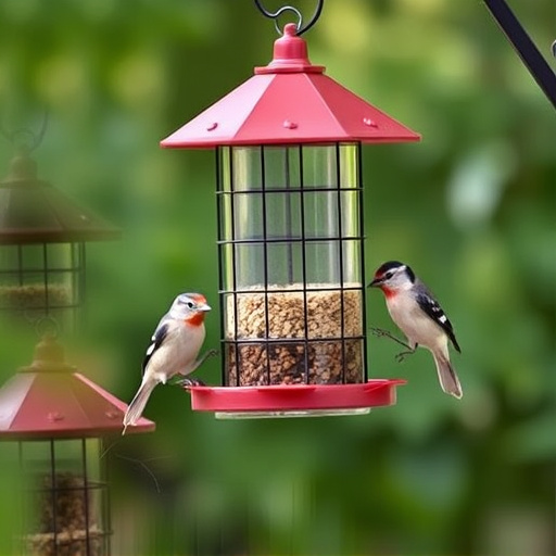 Hanging bird feeder with squirrel guard