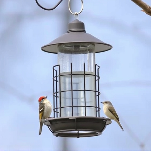 Hanging bird feeder with squirrel guard