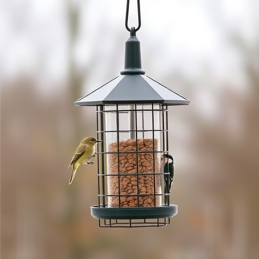 Hanging bird feeder with squirrel guard