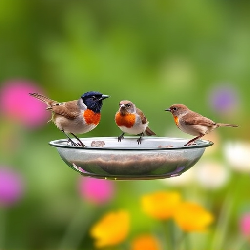 Hanging dish feeder attracting garden wrens