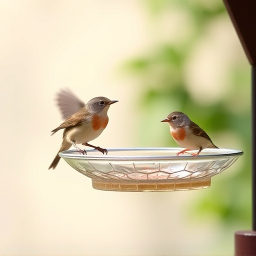 Hanging dish feeder attracting garden wrens