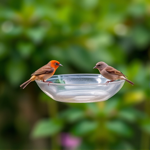 Hanging dish feeder attracting garden wrens