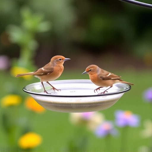 Hanging dish feeder attracting garden wrens