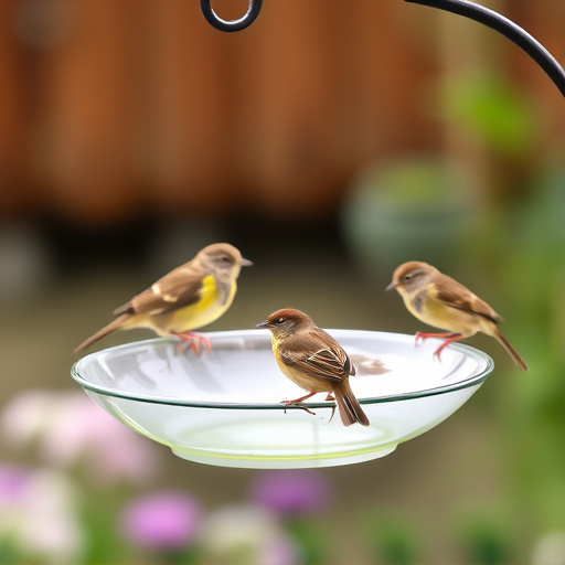 Hanging dish feeder attracting garden wrens